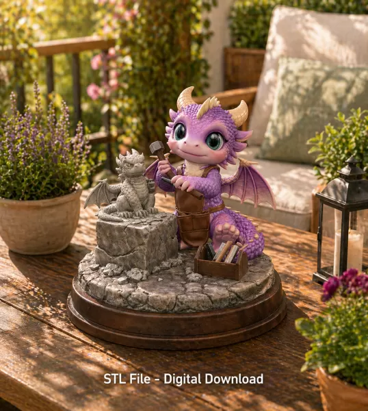 Cute Dragon Sculptor STL File for 3D Printing - Model preview 2