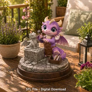 Cute Dragon Sculptor STL File for 3D Printing - Model thumbnail 2