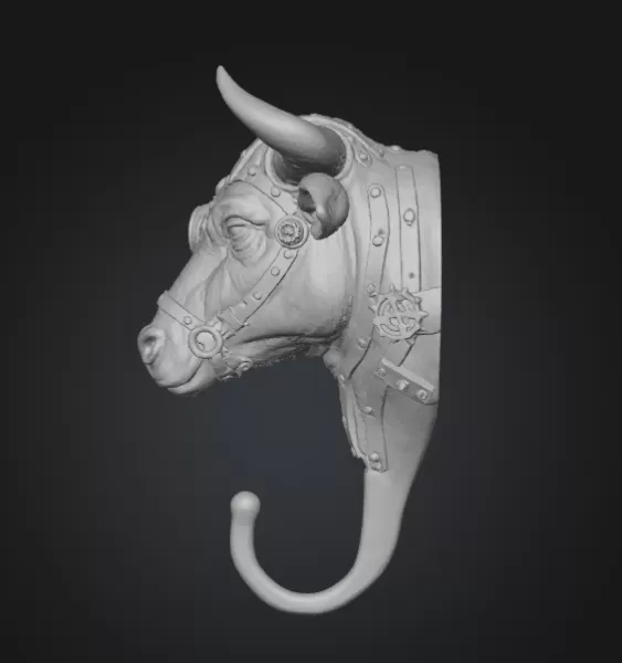 Steampunk Bull Wall Hook - Model preview 3