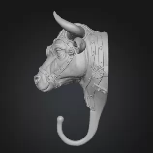 Steampunk Bull Wall Hook - Model thumbnail 3
