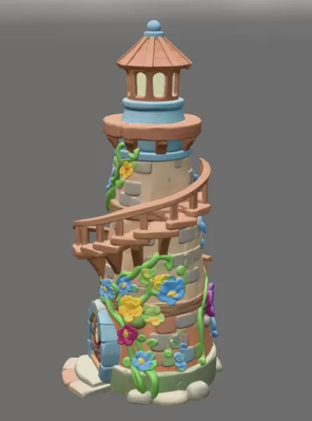 Fantasy Spiral Tower House STL File 3D Printable Fairy Tower - Model preview 4