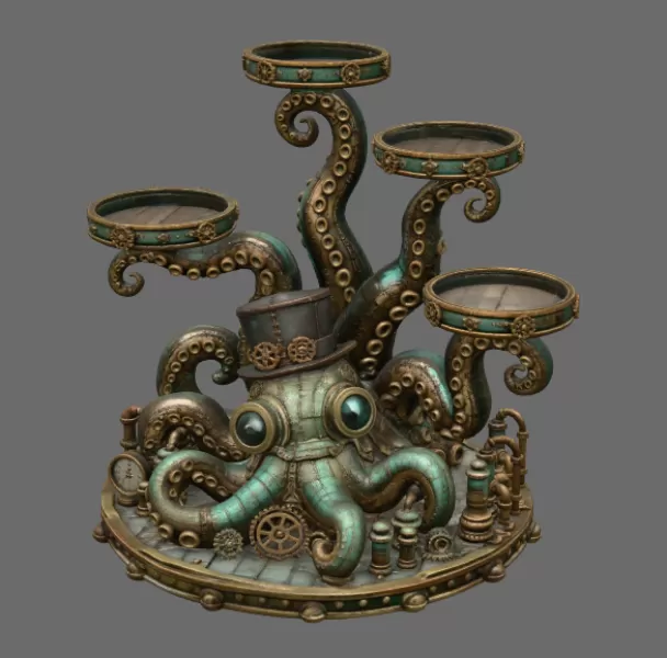 Steampunk Octopus Tray Organizer STL File for 3D Print - Model preview 6