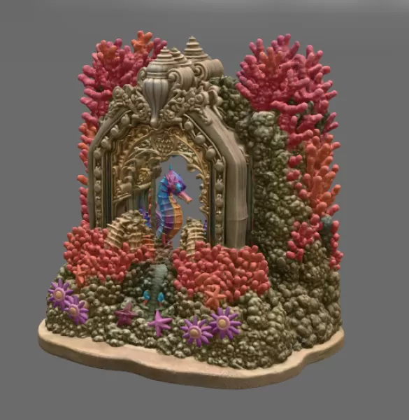 Coral Seahorse Fantasy Gateway STL File for 3D Print - Model preview 14