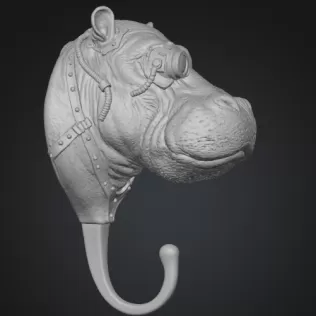 STL File Description — Steampunk Hippo Wall Hook - Model thumbnail 5