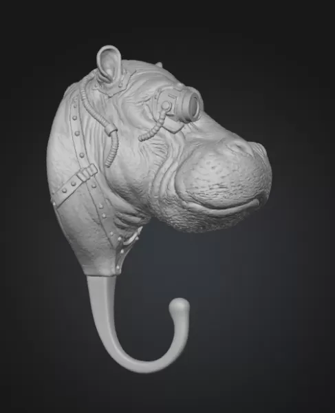 STL File Description — Steampunk Hippo Wall Hook - Model preview 5