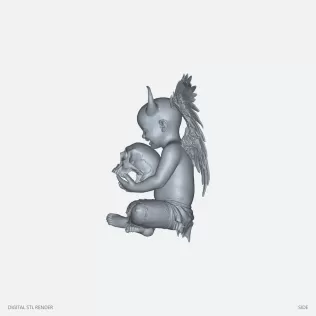 Horned Winged Cherub with Skull - STL - Model thumbnail 3