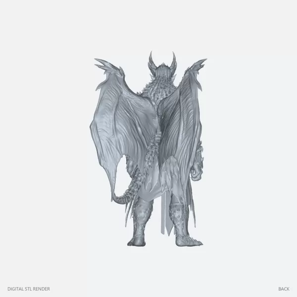 Armored Winged Dragonkin Statue - STL - Model preview 4