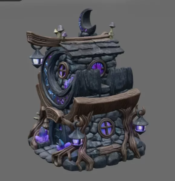 Moonlit Mystic Cottage STL File for 3D Print - Model preview 9