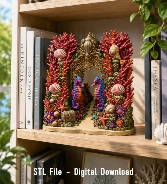 Coral Seahorse Fantasy Gateway STL File for 3D Print - Model preview 4