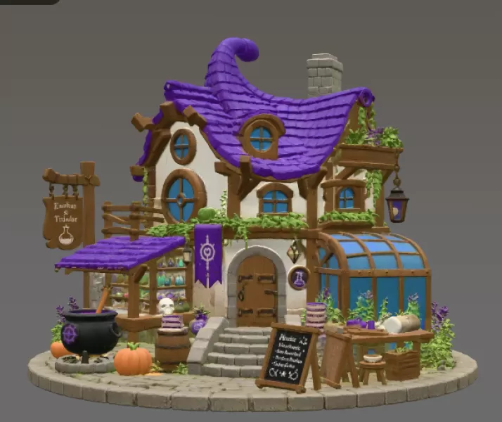 Lavender Witch Apothecary Cottage STL File for 3D Print - Model preview 8