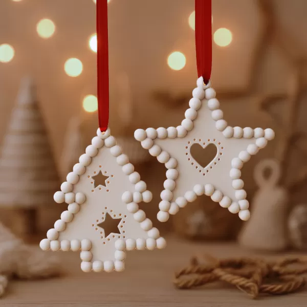 Beaded Christmas Ornament Set | Tree & Star Cutout Holiday Decor - Model preview 6