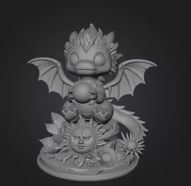 Sun Dragon STL File 3D Printable Fantasy Dragon Figurine - Model preview 9