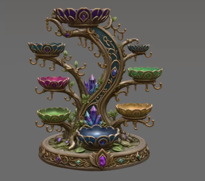 Enchanted Crystal Jewelry Tree STL File for 3D Print - Model preview 5