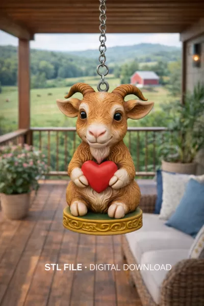 Horned Goat / Ibex Pendant — Heart Holding Figurine - STL file - Model preview 6