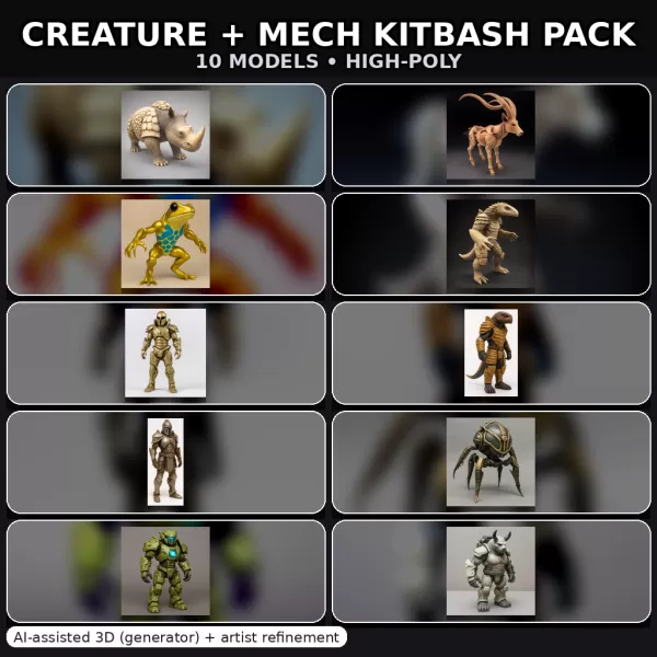 Cinematic Creature + Mech Kitbash Pack (High-Poly 3D Models) - Model preview 1