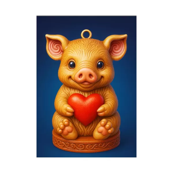 Cute Cute Pig Ornament - Pendant with heart - Model preview 6