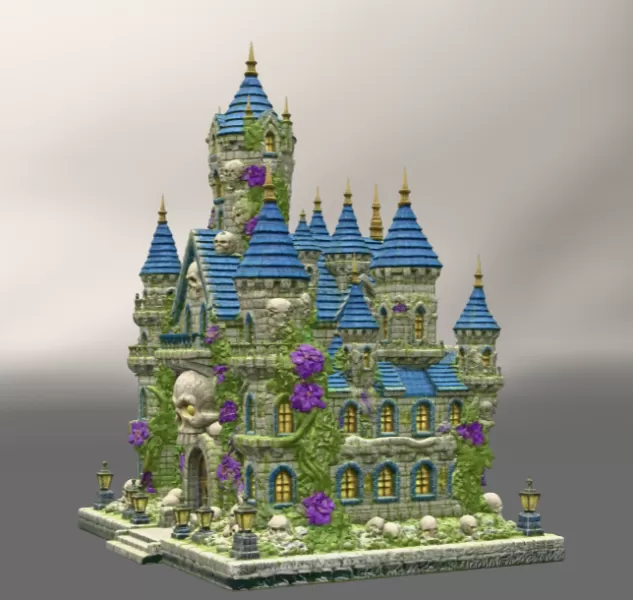 Skull Bloom Castle STL File for 3D Print - Model preview 6