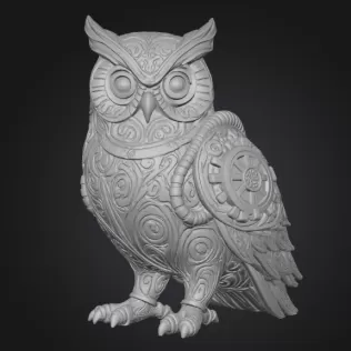 Steampunk Owl – Ornamental Mechanical Owl Sculpture (STL) - Model thumbnail 2