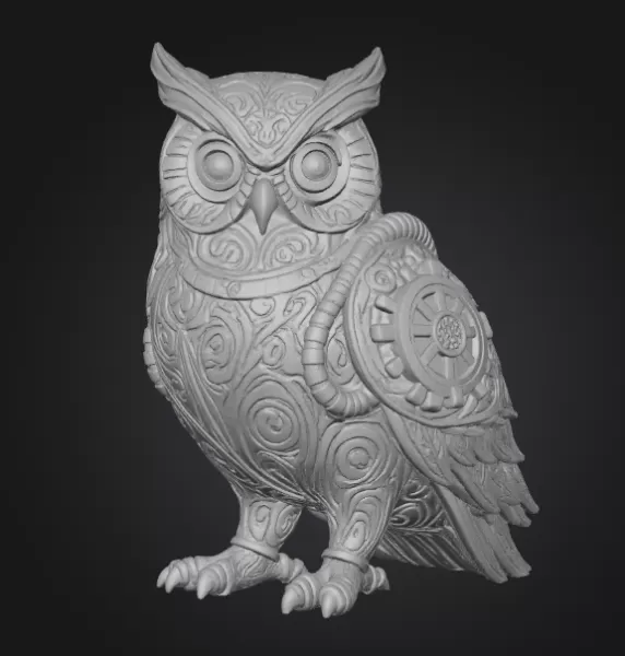 Steampunk Owl – Ornamental Mechanical Owl Sculpture (STL) - Model preview 2