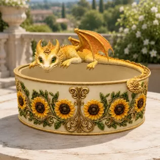 Golden Sunflower Dragon Planter STL File for 3D Print - Model thumbnail 4