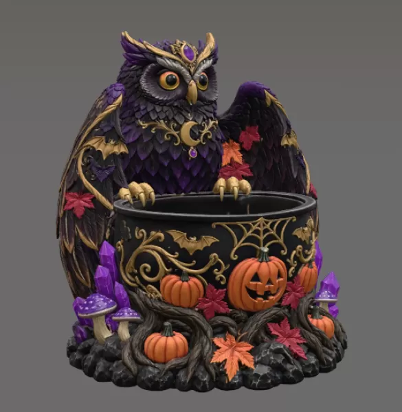 Mystic Halloween Owl Bowl STL File for 3D Print - Model preview 12