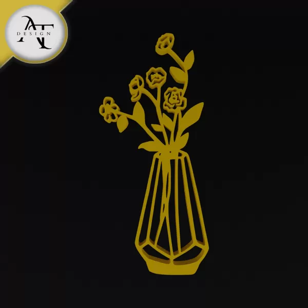 Flowers in vase - Line Art - 2D Wall Art Decor - Model preview 1
