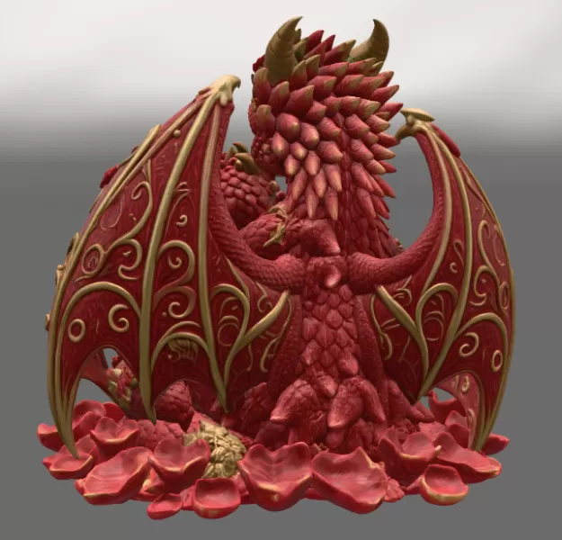 Rose Dragon Mother and Baby STL File for 3D Print - Model preview 10