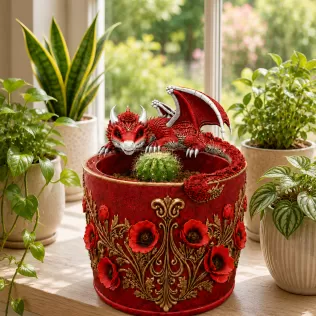 Crimson Poppy Dragon Planter STL File for 3D Print - Model thumbnail 4