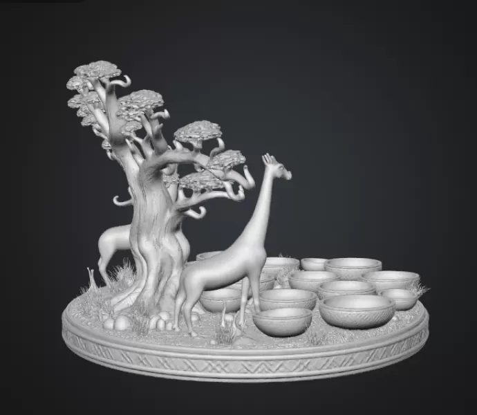 African Savanna Giraffe Bowl Organizer STL File for 3D Print - Model preview 18