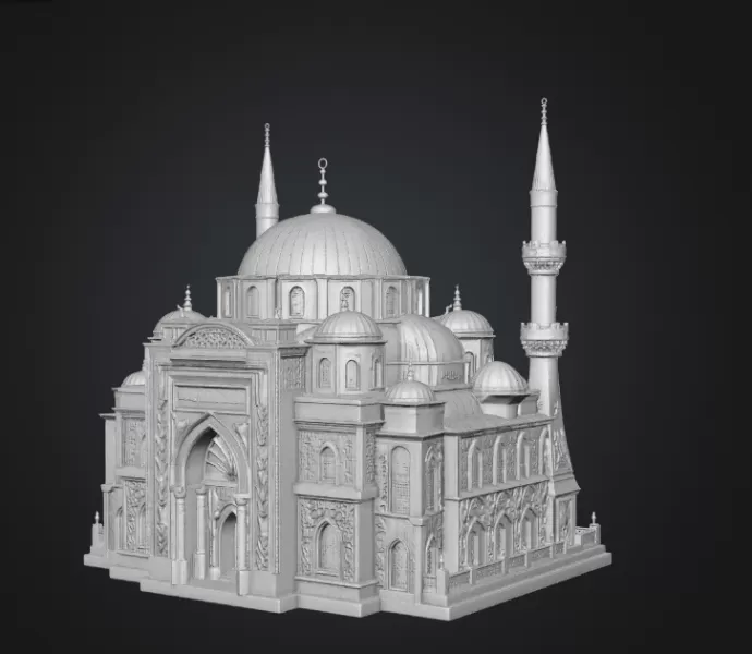 Blue Dome and Twin Minaret Architecture STL File for 3D Print - Model preview 17
