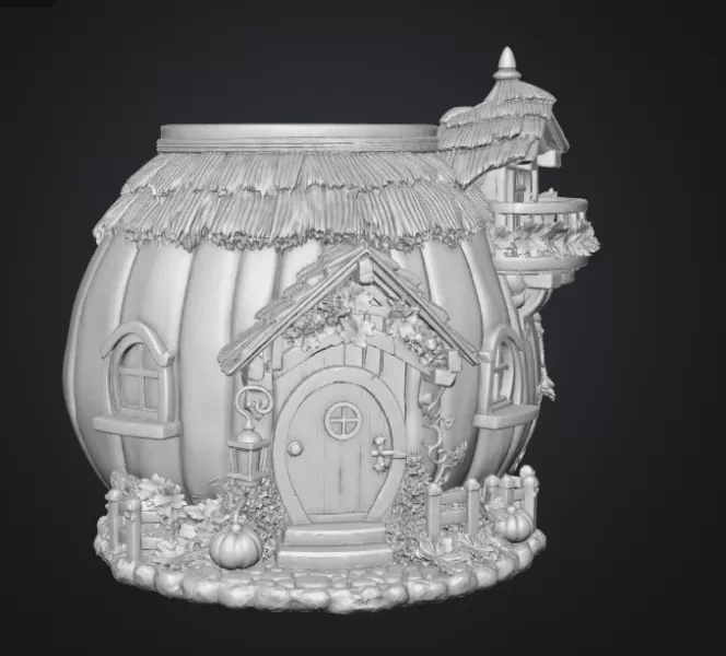 Autumn Pumpkin Cottage Planter STL File for 3D Print - Model preview 12