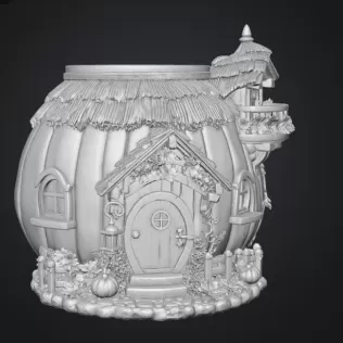 Autumn Pumpkin Cottage Planter STL File for 3D Print - Model thumbnail 12