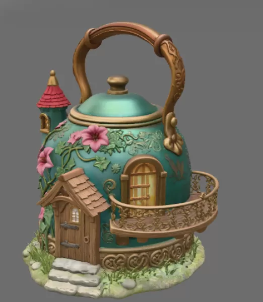 Fantasy Teapot Fairy House – STL File 3D Print - Model preview 4