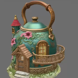 Fantasy Teapot Fairy House – STL File 3D Print - Model thumbnail 4