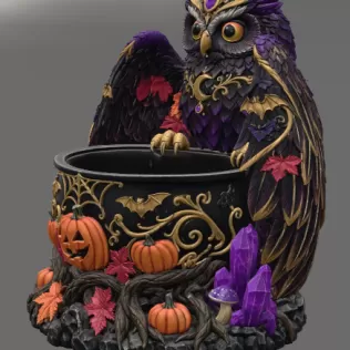 Mystic Halloween Owl Bowl STL File for 3D Print - Model thumbnail 9