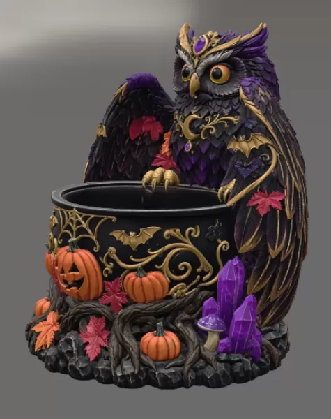 Mystic Halloween Owl Bowl STL File for 3D Print - Model preview 9