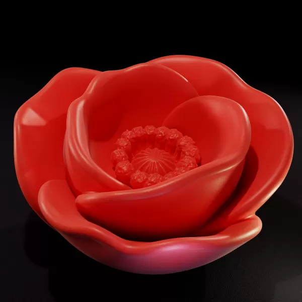Red Poppy Flower 3D Printable Model - Model preview 2