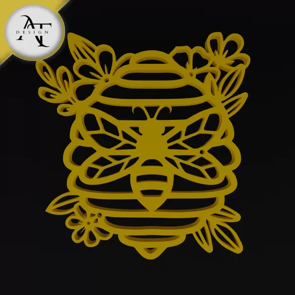 Bee and beehive - Silhouette - 2D Wall Art Decor - Model preview 1