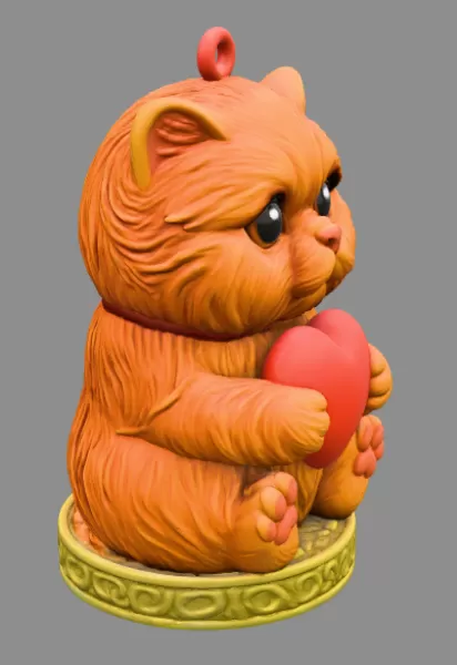 Adorable Persian cat figurine holding a heart Pendant - Model preview 5
