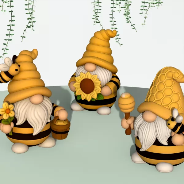 Bee Gnome Figures, 3 pcs. Spring Gnome, Bumble Bee HoneyComb - Model preview 7