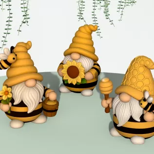 Bee Gnome Figures, 3 pcs. Spring Gnome, Bumble Bee HoneyComb