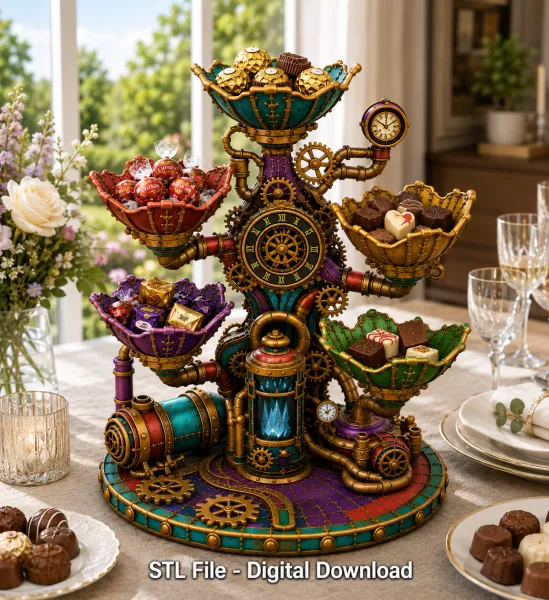 Steampunk Lotus Jewelry Organizer STL File for 3D Print - Model preview 2
