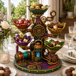 Steampunk Lotus Jewelry Organizer STL File for 3D Print - Model thumbnail 2
