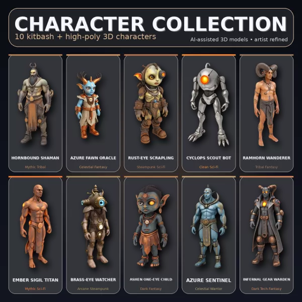 Mythic & Mech Character Collection – High-Poly Kitbash 3D Model - Model preview 1