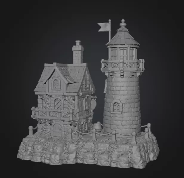 Coastal Lighthouse Cottage STL File for 3D Print - Model preview 16