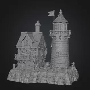 Coastal Lighthouse Cottage STL File for 3D Print - Model thumbnail 16