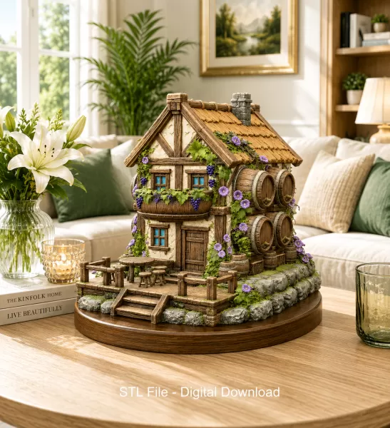 Fantasy Wine Cottage – Medieval Vineyard House STL for 3D Printi - Model preview 2