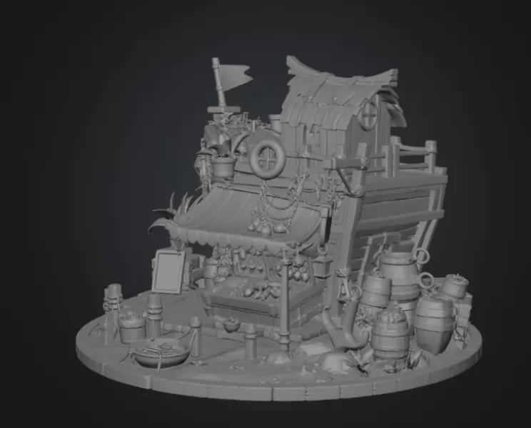 Floating Fish Market Boat STL File for 3D Print - Model preview 13