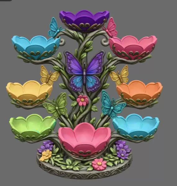 Butterfly Flower Bowl Organizer STL File for 3D Print - Model preview 6