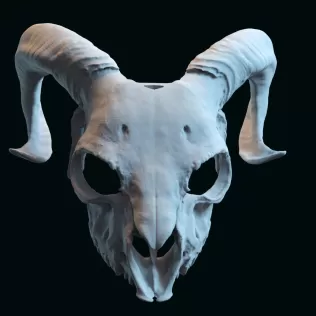 goat skull mask adapted to fit a human face